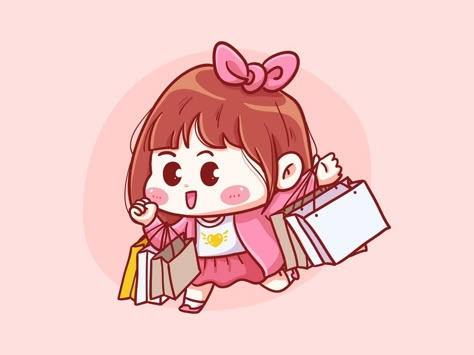 Cute and kawaii Girl Holding Shopping Bag manga chibi Illustration Holding Shopping Bags, Draw So Cute, Logo Online Shop, Shopping Clipart, Kawaii Illustration, Unique Logo Design, Chibi Girl, Cartoon Logo