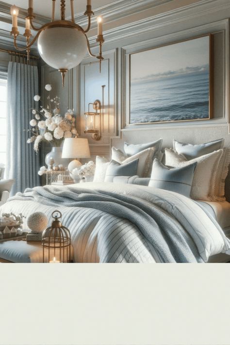 Step into the serene world of Coastal Hamptons Style with our latest bedroom decor video. Get a glimpse into the tranquil elegance of Hamptons living, where luxury meets the laid-back coastal vibe. Our featured bedroom ideas showcase a palette of soothing whites, creams, and soft blues, creating a peaceful retreat that echoes the calming tones of the seaside. Plush bedding, sophisticated furniture lines, and tasteful nautical accents blend to form an inviting and chic space. #Coastal Hamptons Hamptons Bedroom Master Suite, Hampton Bedroom Ideas, Hamptons Style Bedrooms, Hamptons Style Bedroom, Blue And Cream Bedroom, Cream And White Bedroom, Hamptons Bedroom, Coastal Hamptons Style, Hamptons Interior Design