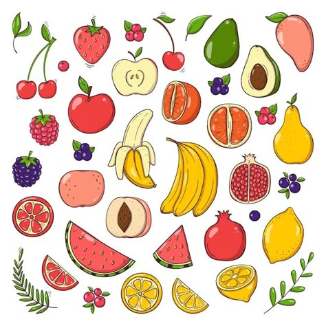 Premium Vector | Set of hand drawn fruits and berries doodle. Fruits Doodle Art, Fruit And Veggie Drawing, Fruit Doodles Easy, Fruit Doodle Art, Fruits To Draw, Fruits Doodle, Fruit Doodles, Doodle Fruit, Fruit Drawings