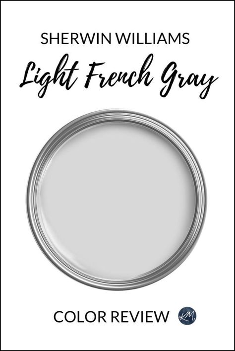 Sherwin Williams Light French Gray, a top gray for walls, exteriors, and cabinets. Learn its undertones, LRV, and more in this blog post from Kylie M Online Paint Color expert. #graywalls #sherwinwilliams #diy #kyliem Light French Grey Sherwin Williams, Sherwin Williams Light Gray, Sherwin Williams Light French Gray, Gray Paint Colors Sherwin Williams, Grey Bathroom Paint, Light French Gray, French Grey Paint, Kylie M Interiors, Light Grey Bathrooms