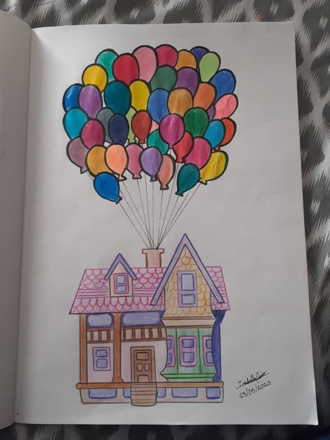 Up Drawings Pixar House, Casa Dibujo Aesthetic, Casa Up, Up House Drawing, Disney Up House, Simple House Drawing, Up Drawings, Pink Wallpaper Laptop