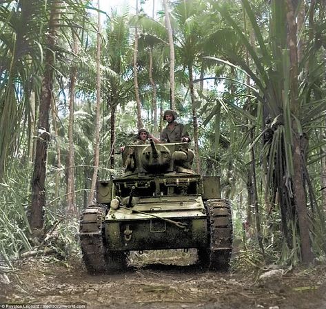 US troops in Pacific War revealed in re-colorized photos Ww2 Colorized Photos, Battle Of Saipan, Jungle Terrain, M3 Stuart, Jungle Landscape, Tank Warfare, Wwii Vehicles, American Military History, Military Photography