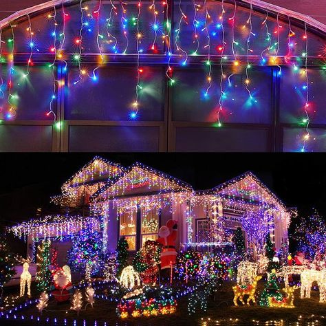 Outdoor Christmas Decorations Holiday Multicolor Icicle Lights Outdoor, Led Icicle Lights, Christmas Light Curtains, Icicle Christmas Lights, Led Curtain, Halloween Tattoo, Icicle Lights, Led Christmas Lights, Outdoor Christmas Lights