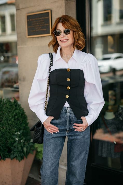 Want to step up a white button down? Add this strapless corset top over it! Wearing a size 2. Strapless Corset Outfit, Fall Style Trends, Corset Top Outfit, Strapless Corset Top, Fall Style Inspiration, Corset Outfit, Perfect Fall Outfit, Dallas Fashion, Strapless Corset