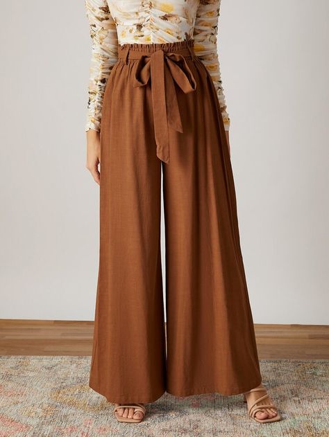 [goods_name] | SHEIN USA Plazo Pant, Look Working Girl, Palazzo Pants Outfit, Boho Business, Palazzo Trousers, Mode Boho, Work Fits, Boho Chic Outfits, Style Wide Leg Pants