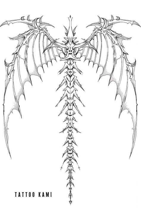 Spine Wings Tattoo, Dragon Wings Back Tattoo, Dragon Wings Tattoo On Back, Dragon Wings Tattoo, Spine Tats, Funky Tattoos, Sigil Tattoo, Wicked Tattoos, Spine Tattoos For Women