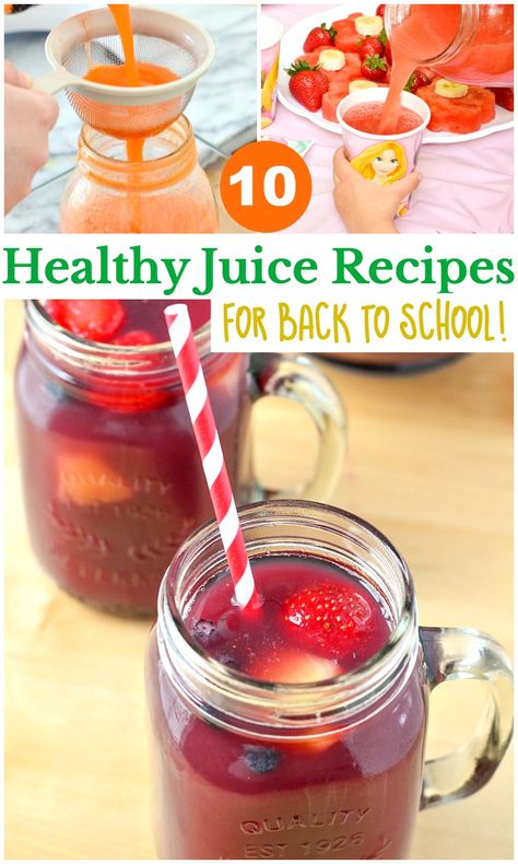 10 Healthy Juice Recipes for Back to School! Pack these healthy juice drinks with you kiddos lunch and they will have a homemade and healthy nutritious drink. Grape Juice Recipe, Juice Recipes For Kids, Fresh Juice Recipes, Sweet Potato Recipes Baked, Fruit Juice Recipes, Breakfast Juice, Healthy Juice Drinks, Homemade Juice, School Pack