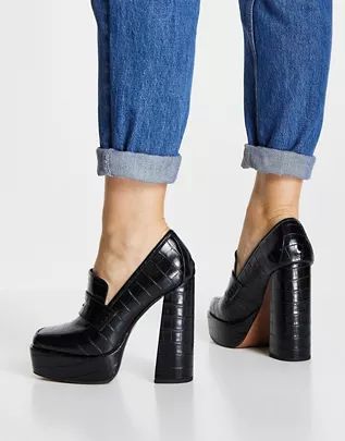 Women's Shoes | Shoes, Sandals, Boots, Heels & Sneakers | ASOS High Heel Penny Loafers, 2022 Shoes, Faux Fur Heels, High Heel Loafers, Punk Shoes, Fur Heels, Platform Shoes Heels, Block Heel Loafers, Platform Chelsea Boots