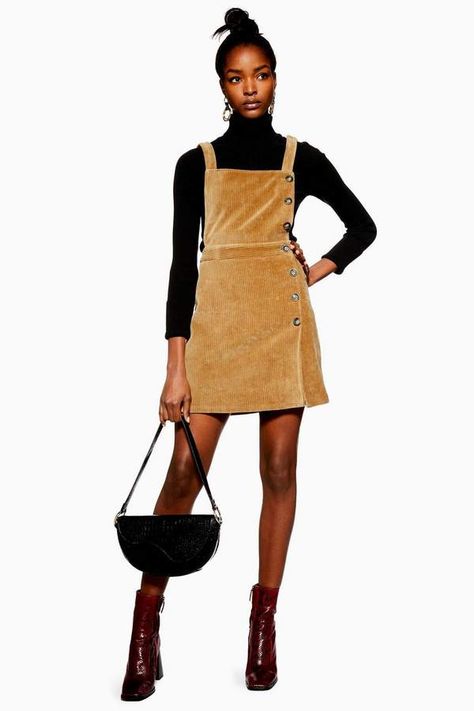 Topshop Button Corduroy Pinafore Dress Corduroy Pinafore, Corduroy Pinafore Dress, Mesh Overlay Dress, Mesh Bodycon Dress, Dress Winter, Bodycon Dress With Sleeves, Knitted Bodycon Dress, Belted Shirt Dress, Printed Bodycon Dress