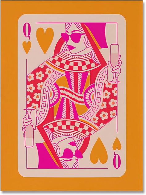 Funny Canvas Wall Art Orange Queen Hearts Poker Funky Poster Playing Card Trendy Casino Wall Decor for Bedroom Game Room 12x16 Unframed : Amazon.de: Home & Kitchen Back Of A Playing Card, Playing Cards Poster Design, Cards Poker Aesthetic, Poker Card Illustration, Queen Card Art, Queen Playing Card Art, Graphic Design Playing Cards, Orange And Pink Kitchen, Playing Cards Poster