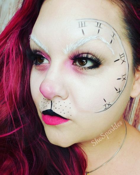 White Rabbit Costumes Women, Rabbit From Alice In Wonderland Makeup, White Rabbit Inspired Makeup, Plus Size White Rabbit Costume, White Rabbit Womens Costume, White Rabbit Makeup Ideas, White Rabbit Face Makeup, The White Rabbit Makeup, Alice In Wonderland Bunny Makeup