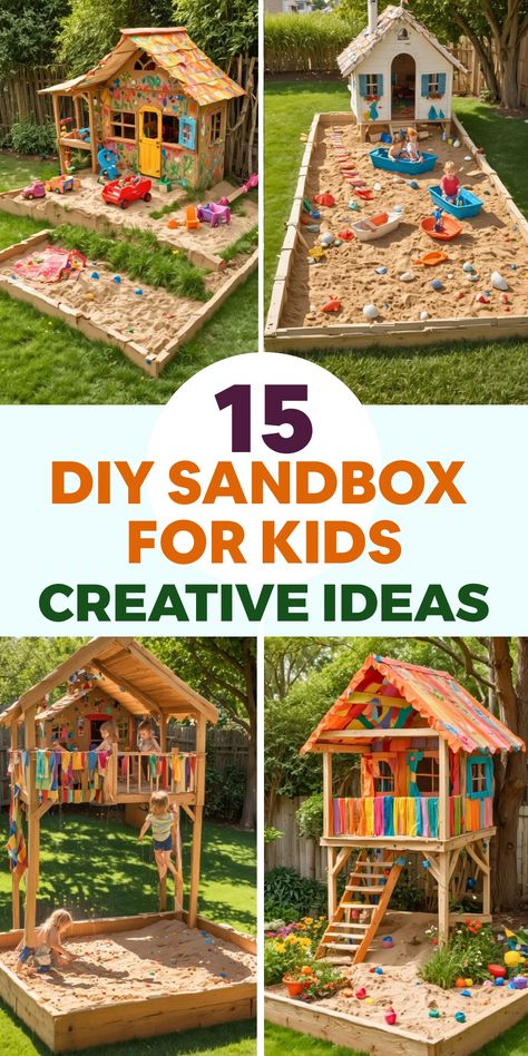 Create a safe and enjoyable play area for children with these clever DIY sandbox concepts. Firstly, choose a prime location in your backyard or outdoor setting that is easily accessible. Opt for smooth-edged wooden boards or repurposed containers to fashion the sandbox of your desired size and shape. Lay a weed barrier fabric before filling with play sand to maintain cleanliness. To shield the sand from the elements, add a lid or cover when not in use. Sandbox For Kids, Painted Playhouse, Sandbox With Lid, Build A Sandbox, Sandbox Cover, Backyard Sandbox, Wooden Sandbox, Backyard Play Spaces, Diy Sandbox