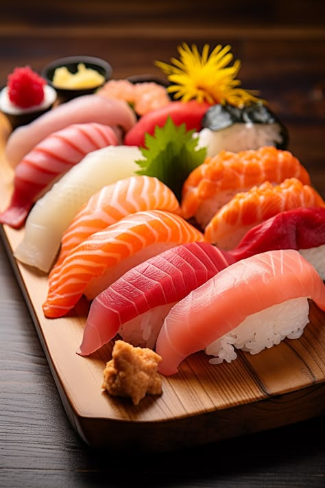 Learn the basics of sushi and gain insights into the different types of sushi available in Japan in summer. Japanese Food In Japan, Aesthetic Sushi, Food Sushi, Food Japanese, Sushi Display, Sushi Nigiri, Sushi Types, Sushi Restaurant, Sushi Aesthetic