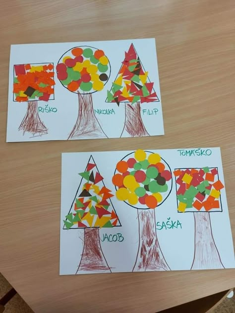 Fun Fall Crafts For Kids, Prek Crafts, Shape Activities Preschool, Fall Preschool Activities, Preschool Fall, Tree Study, Fun Fall Crafts, Fall Arts And Crafts, Shapes Preschool