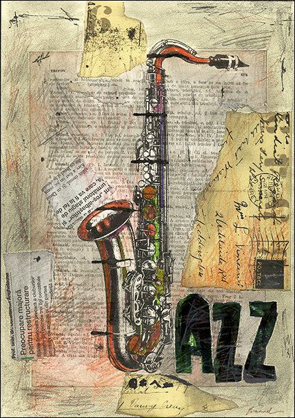 Kunst Collages, Arte Jazz, Art Musical, Collage Drawing, Jazz Poster, Jazz Art, Musical Art, A Collage, Jazz Music