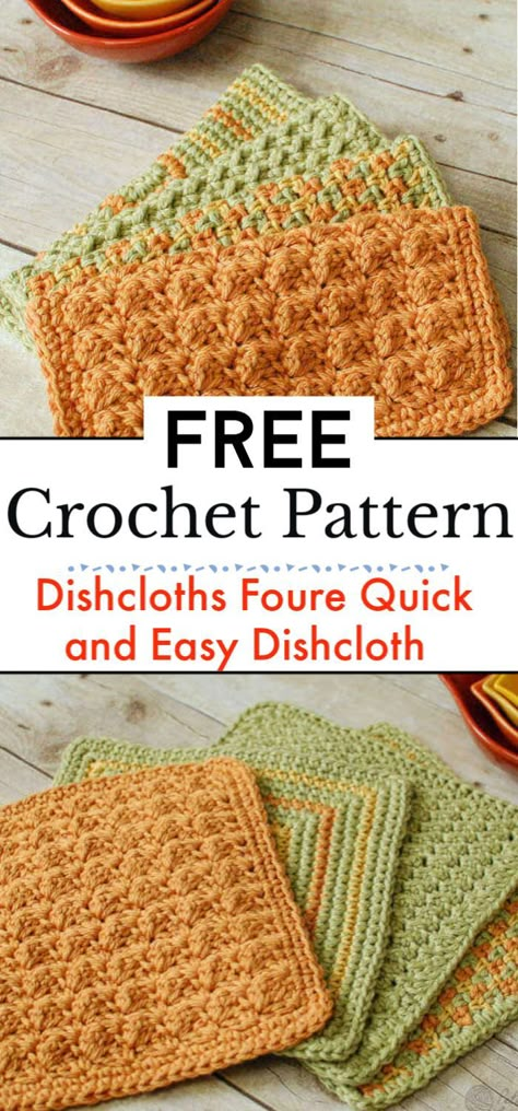 Crochet Dishcloths Foure Quick and Easy Crochet Dishcloth Patterns Raok Ideas Crochet, Free Dishcloth Crochet Pattern, Easy Crochet Dishcloth, Crochet Washcloth Free Pattern, Crochet Washcloth Free, Crochet Dish Cloth Free Pattern, Crochet Washcloths, Dishcloth Patterns Free, Crochet Washcloth Pattern