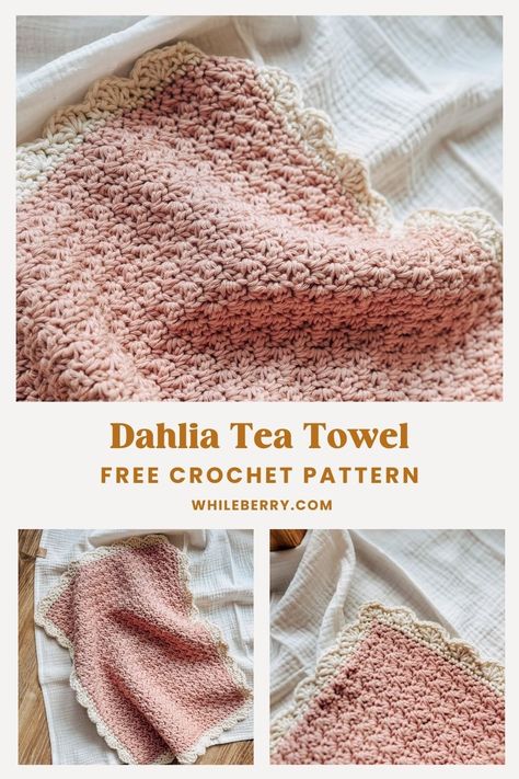 Free Bridgerton-Inspired Kitchen Towel Crochet Pattern - Dahlia Tea Towel — Whileberry | Modern Knitting Patterns, Classes and Tutorials Crochet Kitchen Towel Pattern, Crochet Tea Towels, Crochet Dishtowel Free Pattern, Crochet Kitchen Towels Pattern Free, Crochet Towel Pattern, Crochet Tea Towel, Crochet Hand Towel, Kitchen Towel Crochet, Crochet Towels