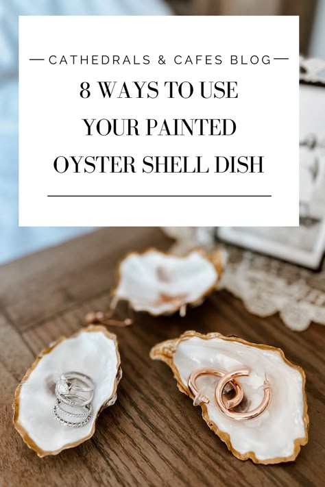 Decorating Oyster Shells Diy, Oyster Diy Crafts, Decorated Oyster Shells Diy, Uses For Oyster Shells, What To Do With Oyster Shells, Decorate Oyster Shells, Oyster Decorations Home, Decorative Oyster Shells, Diy Painted Oyster Shells