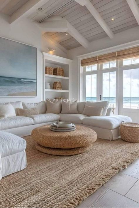 Beach House Family Room, Coastal Living Rooms Ideas, Beach Apartment Decor, Beachy Living Room, Beach House Living Room, House Decorating Ideas Apartments, Beachy Room, Beach House Interior Design, Permanent Vacation