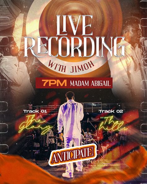 Design for a live recording for a gospel album Live Recording Flyer Design, Concert Flyer Design, Concert Design, Gospel Concert, Concert Flyer, Church Poster Design, Church Poster, Church Graphic Design, Flyer Design