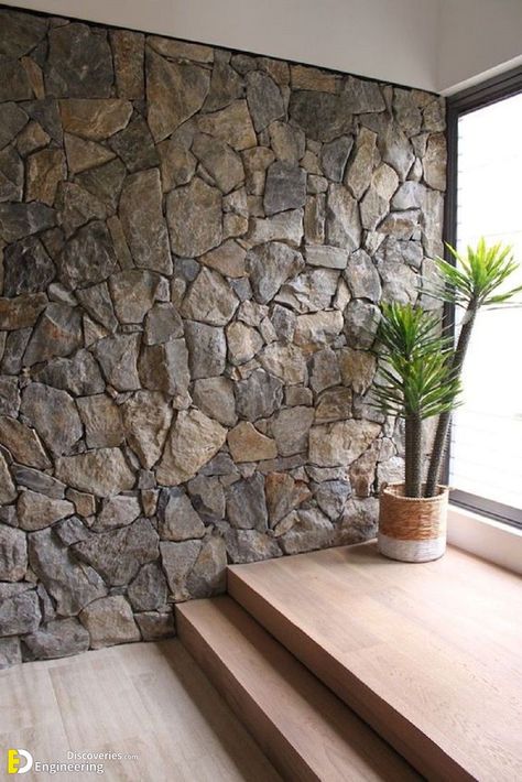 How to Make Beautiful Decorations With Flagstones For Wall - Engineering Discoveries Stone Garden Wall, Garden Wall Ideas, Stone Wall Living Room, Brick Wall Living Room, Exterior Wall Art, Garden Wall Plaque, Stone Walls Interior, Garden Wall Designs, Stone Accent Walls