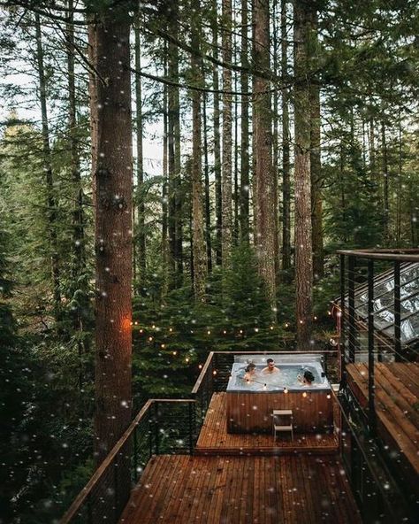 Woodlands House on Instagram: "Update: booked! We had a last minute cancellation if anyone is interested in enjoying this hot tub / deck situation! New open dates: April 2nd-5th. Amazing photo by @athenaandcamron ! . . . . #unconventionallyminded #cabinlife #hotub #decksofinstagram #cabinlove #cabininthewoods #cabinfever #cabin #cabinporn #cabinvibes" Cabin Deck, Tub Deck, Cabin Weekend, Cabin Hot Tub, Ecological House, Woodland House, Hot Tub Deck, Getaway Cabins, A Frame Cabin