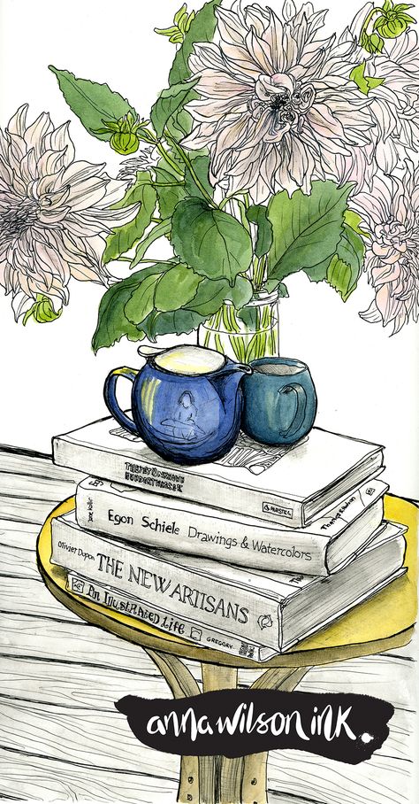 Anna Wilson, Watercolour Sketches, Stylo Art, Ink Pen Art, Architecture Drawing Sketchbooks, Pen Illustration, Watercolor Books, Tea And Books, Illustration Work