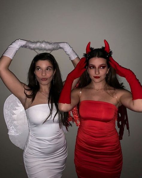 Costume Halloween Duo, Demon Halloween Costume, Angel And Devil Costume, Angel Halloween Costumes, Halloween Duos, Matching Halloween Costumes, Duo Costumes, Best Friend Halloween Costumes, Devil Halloween