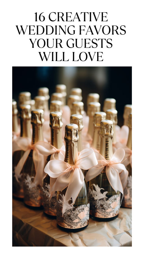 mini champagne bottles as wedding favors Wedding Party Favors For Guests Elegant, Classy Wedding Favors For Guests, Unique Wedding Souvenirs Ideas, Banquet Favors Ideas, Wedding Thank You Gifts For Guests Ideas, Wedding Souvenir Ideas For Guests, Wedding Favors Luxury, Japanese Wedding Favors, Elegant Wedding Favors For Guests