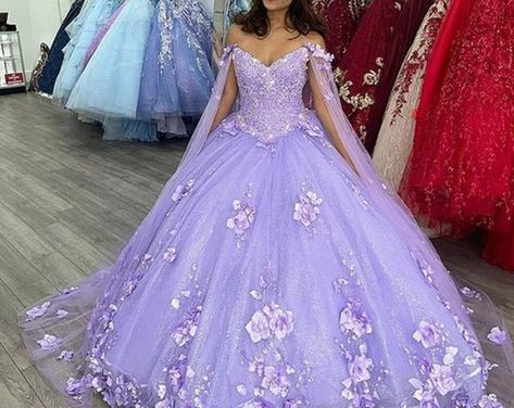 Quincera dresses | Etsy Quinceanera Dresses Lilac, Puffy Quinceanera Dresses, Quinceanera Dresses With Cape, Lilac Quinceanera Dresses, Lavender Quinceanera Dresses, Dresses Lilac, Purple Ball Gown, Purple Quinceanera, Purple Quince