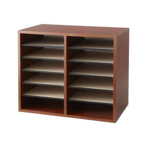 Safco Literature Wood File Organizer, Cherry (9420CY) | Quill.com Blueprint Storage, Literature Organizer, Wood File, Steel Desk, Compartment Organizer, Removable Shelves, Office Organizer, Shelf Dividers, Office Supply Organization