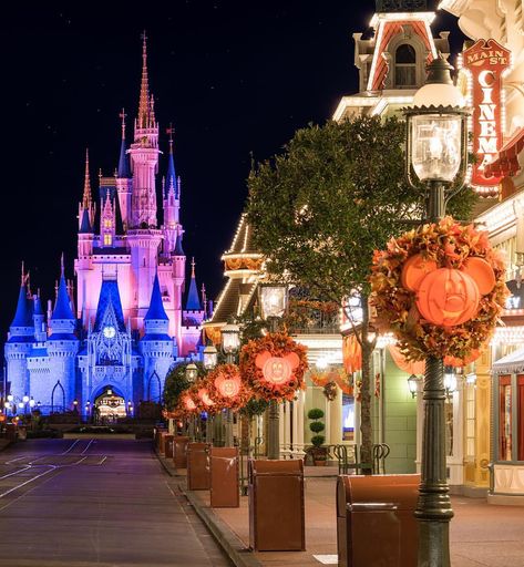 Fall looks good on Main Street U.S.A.🏰🎃 Halloween Disney Aesthetic, Disney World Halloween, Disney Pics, Disneyland Halloween, Disney World Magic Kingdom, Disney Photography, Disney Phone Wallpaper, Scary Halloween Party, Adventures By Disney