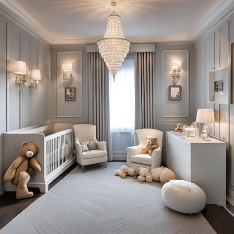 Baby Girl Nursery Luxury, Luxury Nursery Ideas, Modern Baby Room Boy, Baby Room Luxury, Luxury Nursery Room, Shared Bedroom Nursery, Baby Boy Neutral Nursery, Classy Nursery, Elegant Baby Nursery