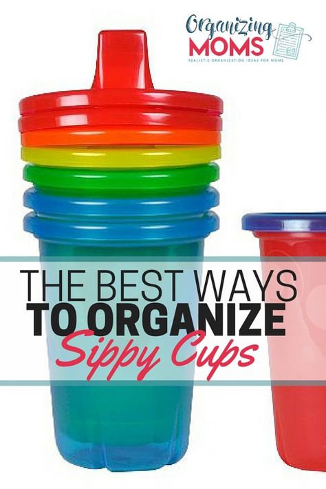 How to organize sippy cups so they're not taking over your kitchen. Several great ideas for organizing sippy cups you have, plus the system that finally worked for us. Stop the sippy cup madness! Sippy Cup Storage, Sippy Cup Organization, Diy Sensory Toys, Toddler Sippy Cups, Mom Of Twins, Ideas For Organizing, Toddler Organization, Deep Cleaning Checklist, Organizing Time Management