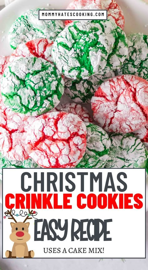 CHRISTMAS CRINKLE COOKIES EASY Baking Recipes From Scratch, Crinkle Cookies Recipe, Cookies From Scratch, Chocolate Crinkles, Best Baking Recipes, Recipes From Scratch, Kris Kringle, Crinkle Cookies, Green Food Coloring