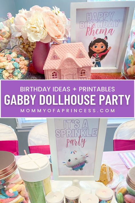 Get inspired with these Gabby's Dollhouse party ideas. From colorful Gabby Dollhouse birthday decorations that transform your space into a whimsical wonderland to engaging activities, we've got everything you need. Creative favors ideas that guests will adore and make the party unforgettable with our exclusive FREE printables. Embrace the Gabby's Dollhouse party theme in every detail, creating a purr-fectly delightful day filled with fun, imagination, and feline friends! Gabby Dollhouse Birthday Party Ideas Diy, Gabby Sprinkle Party, Printable Gabbys Dollhouse, Gabby’s Dollhouse Birthday Party Activities, Gabby Dollhouse Free Printable, Gabby’s Dollhouse Activities, Cat Birthday Party Activities, Free Gabby Dollhouse Printables, Gabbys Dollhouse Birthday Party Favors