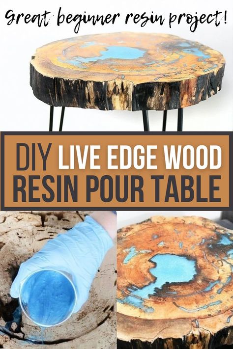 Live Edge Resin Table, Live Edge Wood Shelves, Resin In Wood, Diy Live Edge, Live Edge Resin, Wood Nightstands, Diy Resin Table, Resin And Wood Diy, Wood Resin Table