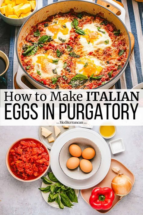 Eggs In Purgatory, Italian Eggs, Tomato Breakfast, The Mediterranean Dish, Traditional Italian Dishes, Italian Breakfast, Italian Recipes Traditional, Spicy Tomato Sauce, Classic Italian Dishes