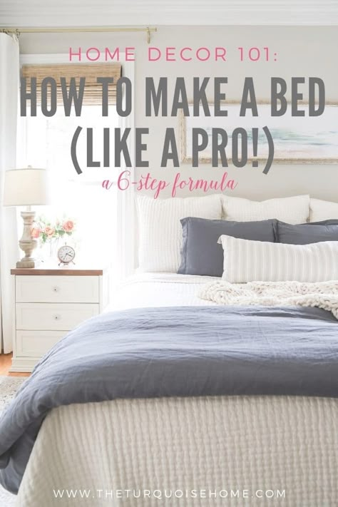 Bed Pillow Arrangement, Make A Bed, Make Bed, Euro Pillows, Craft Spaces, Diy Posts, King Size Pillows, How To Dress A Bed, Decor Organization