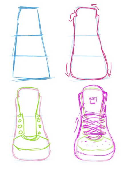 yummytomatoes: “ Front views are harder for me specially when I can’t add shading to show depth. But they are also almost easier to draw as it’s basic shape is sort of like a triangle without a... Shoes Sneakers Front View, Sneakers Front View Drawing, How To Draw Shoes Front View Sneakers, Drawing Sneakers Front View, Fingers Together Pose, Sneaker Front View, Shoes Reference Front View, How To Draw Feet With Shoes Front View, Front View Body Reference