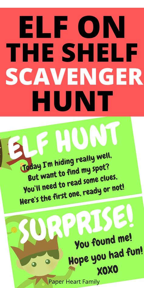 A fun Elf on the Shelf scavenger hunt! This free printable will have your kids hunting all over the house for clues to find the elf with these fun riddles. The best Christmas scavenger hunt idea for kids! Kids Hunting, Scavenger Hunt Printable, Scavenger Hunt Clues, Christmas Scavenger Hunt, Awesome Elf On The Shelf Ideas, The Elf On The Shelf, Elf Activities, Elf Antics, Girl Elf