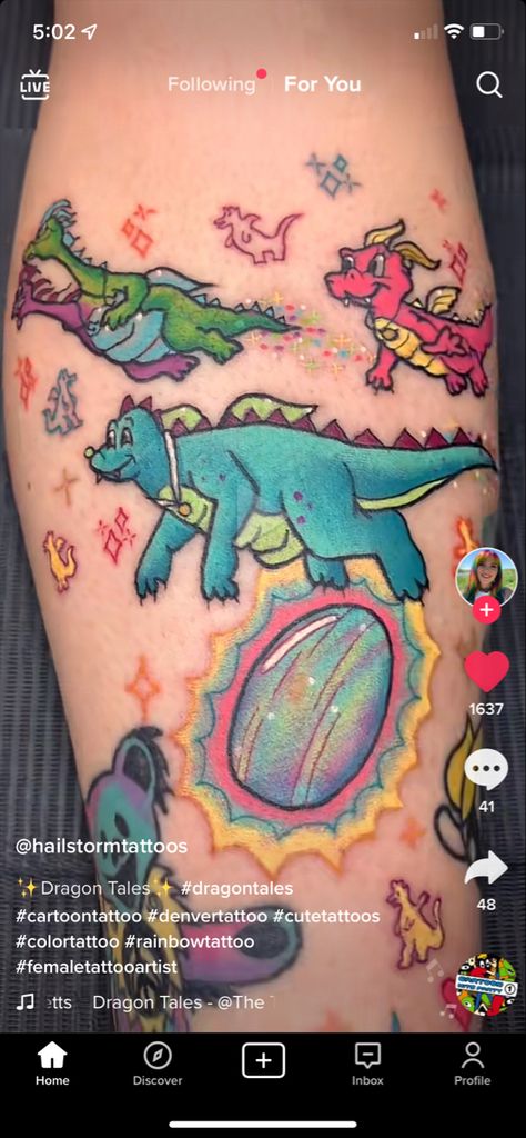 Dragon Tales Tattoo, 90s Tattoos, Movie Tattoos, Dragon Tales, Theme Tattoo, Kawaii Tattoo, Take My Hand, Cute Tattoos For Women, Cartoon Tattoos