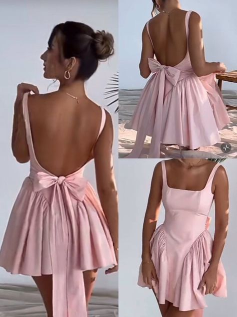 Backless Mini Dress With Tie Back For Bridesmaid, Sleeveless Flirty Dress With Bow Tie Back, Fitted Mini Length Backless Bridesmaid Dress, Flirty Sleeveless Dress With Bow Tie Back, Backless Mini Dress With Corset Back For Bridesmaids, Fitted Backless Mini Dress For Bridesmaids, Spring Prom Mini Dress With Bow Tie Back, Flirty Backless Dress With Bow Tie Back, Summer Bow Tie Back Mini Dress For Cocktail