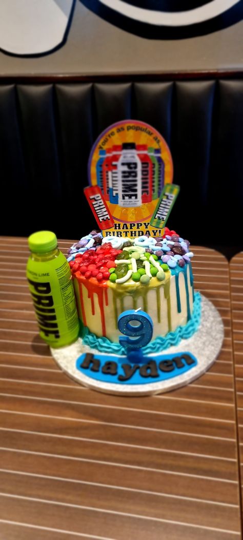 Prime Drink Cake 9 year old boy Cake Ideas For 11 Year Boy, Prime Drink Cake, Prime Drink Birthday Cake, Birthday Cakes For 10 Year Boy, Cake For 9 Year Boy, Birthday Cakes For 7 Year Boy, Ten Year Old Boy Birthday Party Ideas, Boys 11th Birthday Cake, Cake For 8 Year Boy