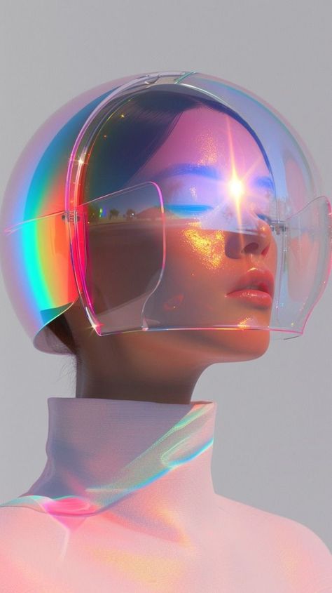 Futuristic Disco Aesthetic, Modern Woman Aesthetic, Fashion And Technology, Galactic Photoshoot, Iridescent Portrait, Iridescent Photoshoot, Futuristic Doctor, Alien Editorial, Innovation Aesthetic