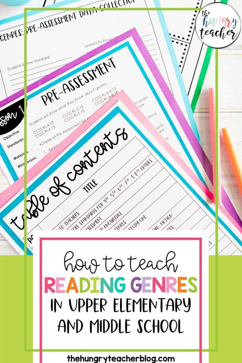 Teaching reading genres in grades 4-8 is more than just discussing fiction versus nonfiction. Bring reading genres into your upper elementary and middle school classrooms in an engaging way. #middleschool #middleschoolela #readinggenres Genre Lessons Middle School, Tier 2 Interventions Reading Middle School, Reading Strategies Upper Elementary, Genre Study Third Grade, Middle School Teaching, Non Fiction Reading Response, Teaching Middle School English, How To Teach Reading, Middle School English Classroom