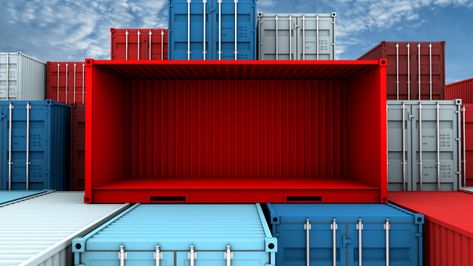 Whole side and empty red container box a... | Premium Photo #Freepik #photo #box #red #truck #3d Container Company, Moving Containers, Shipping Containers For Sale, Used Shipping Containers, Container Conversions, Shipping Crates, Containers For Sale, Moving And Storage, Shipping Containers