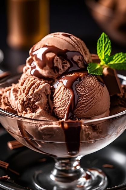 A glass of tasty chocolate ice cream spe... | Premium Photo #Freepik #photo #scoop #ice-cream-scoop #chocolate-ice-cream #vanilla-ice-cream Chocolate Ice Cream Photography, Chocolate Ice Cream Aesthetic, October Wallpapers, Ice Cream Pictures, Scoops Of Ice Cream, Ice Cream Images, Ice Cream Wallpaper, Tasty Ice Cream, Ice Cream Photography