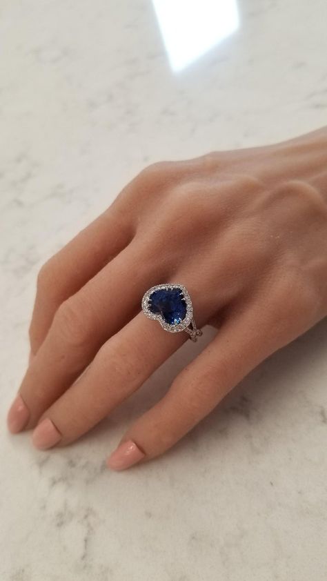 Blue Heart Ring, Valentines Day Jewelry, Sapphire And Diamond Band, Heart Shaped Ring, Ceylon Blue Sapphire, Sapphire And Diamond Earrings, Contemporary Engagement Rings, Heart Rings, Engagement Ring Inspiration