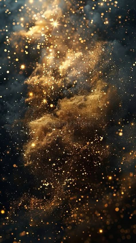 A dark background with gold stars and clouds royalty free stock images Dark Graphic Wallpaper, Black And Gold Sparkle Background, Golden Space Aesthetic, Royal Gold Background, Gold Painting Aesthetic, Black And Gold Celestial Aesthetic, Golden Stars Aesthetic, Golden And Black Aesthetic, Dark Blue And Gold Aesthetic